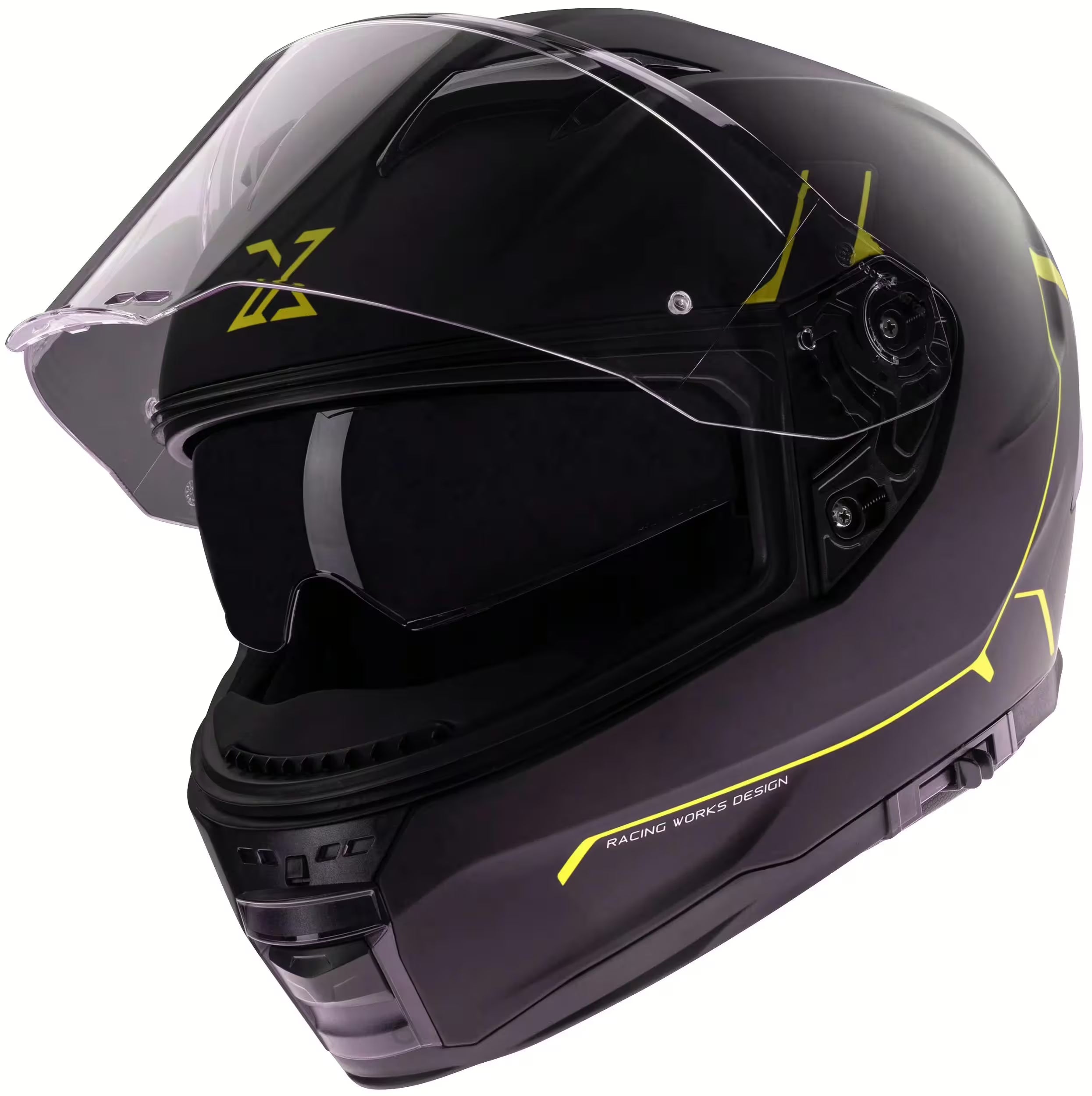 Schwarzer, matt neon gelber SPEC-X Helm STINGER Integralhelm mit stilvollem Design und Belüftungsöffnungen.