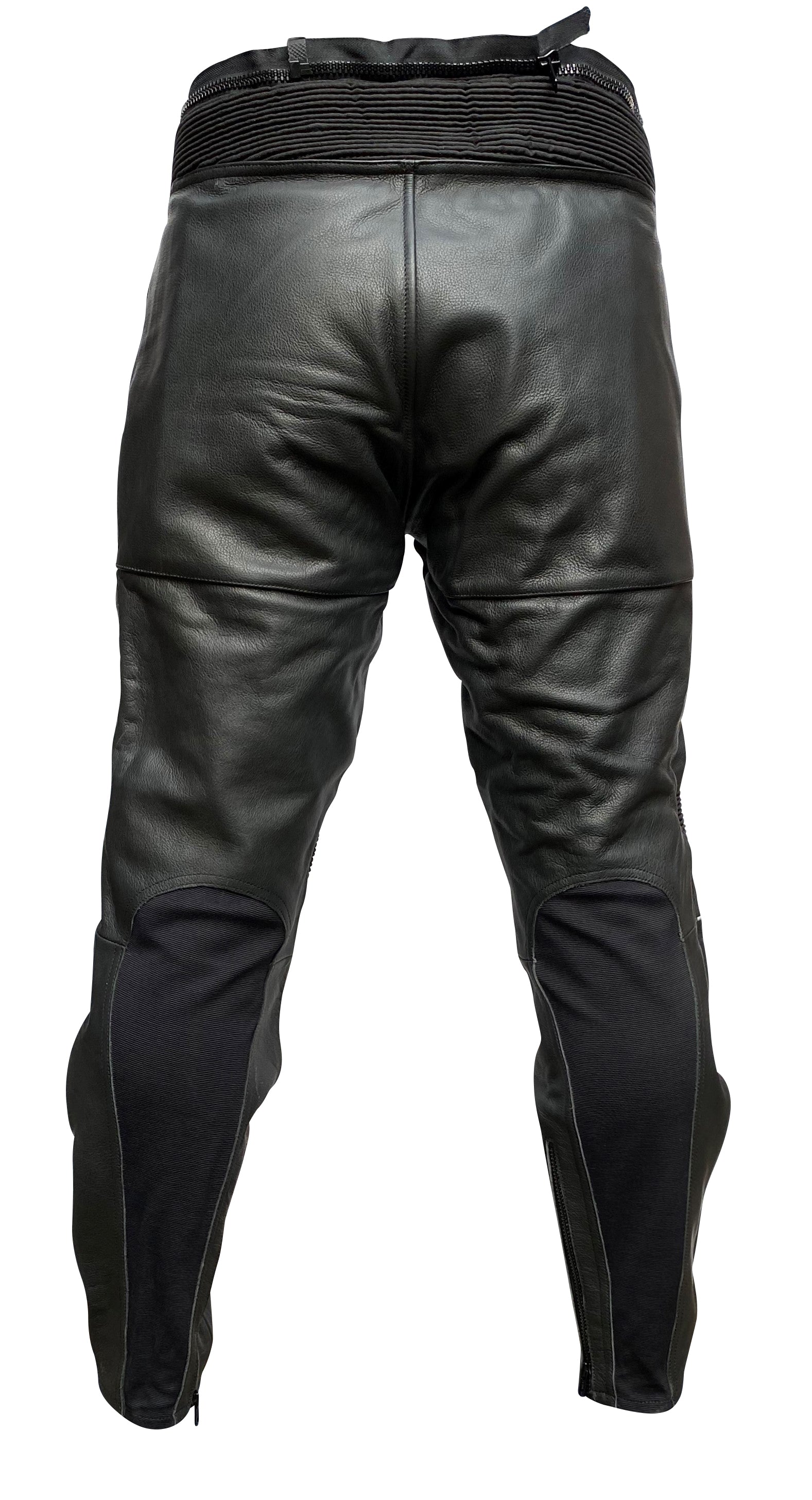 Schwarze Lederhose STRIKER Motorradhose in Größe 52 von MT Recker, detaillierte Aufnahme mit robustem Leder und Schutzpolstern