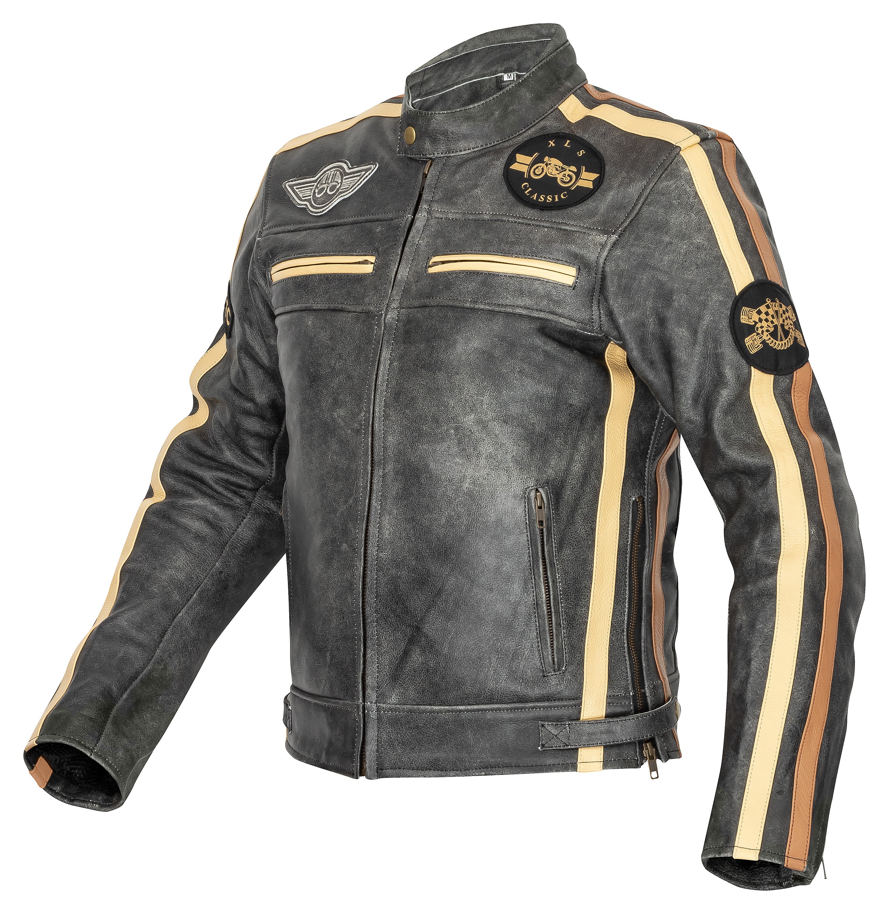 Herren Motorradjacke Vintage Grau Classic One Lederjacke